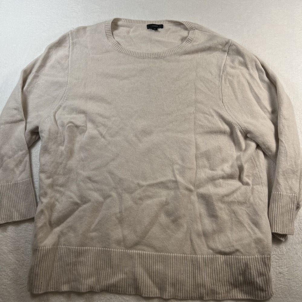 J Crew Sweater Womens 2X Beige Wool Cashmere Crewneck Knit Pullover Soft